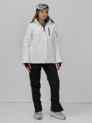 Горнолыжная куртка женская зимняя белого цвета 7015_1Bl