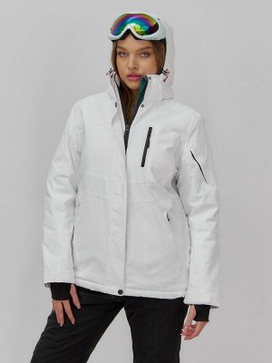 Горнолыжная куртка женская зимняя белого цвета 7015_1Bl