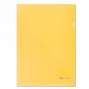 Папка-уголок жесткая BRAUBERG желтая 0,15мм, 223968