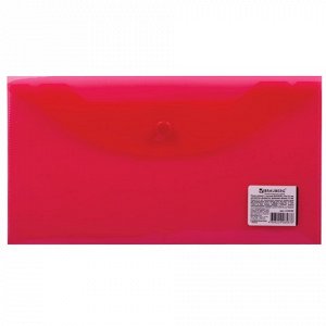 Папка-конверт с кнопкой BRAUBERG 250*135мм, прозр, красная,