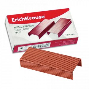 Скобы для степлера ERICH KRAUSE № 24/6, 1000 штук, в картонной коробке, медное покрытие, до 20 листов, 7143