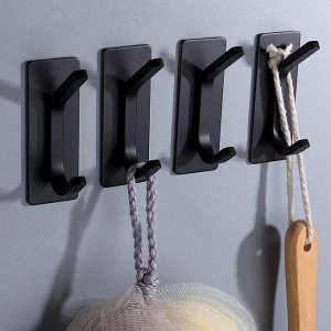 Самоклеющийся двойной крючок металлический, черный матовый, в ванную, в прихожую, на кухню, для одежды