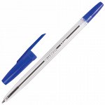 10 шт. ручка шариковая BRAUBERG &quot;Line&quot;, СИНЯЯ, корпус прозрачный, узел 1 мм, линия письма 0,5 мм, 141097