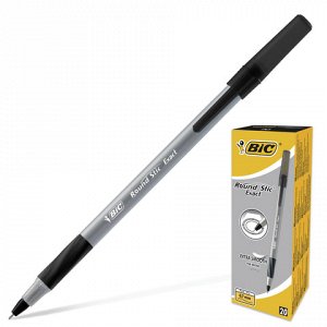 Ручка шариковая с грипом BIC "Round Stic Exact", ЧЕРНАЯ, корпус серый, узел 0,8 мм, линия письма 0,3 мм, 918542