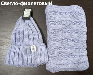 Женский комплект (шапка+снуд) с шерстью на флисе цвета ассорти
