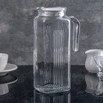 Кувшин, 1000 мл, с белой крышкой, стекло, КОЗЕМ