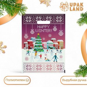 Пакет "Счастливой зимы", полиэтиленовый с вырубной ручкой, 30х40 см.