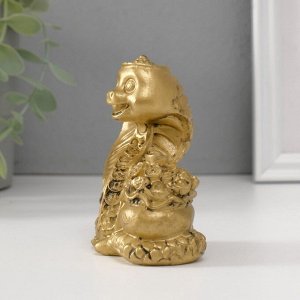 Нэцкэ фигурка полистоун «Змея с мешком китайских монет», 4.7x7.5x9.7 см