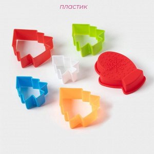 Формы для печенья Доляна «Новогодняя», набор 6 предметов: форма для выпечки, вырубки 5 шт.