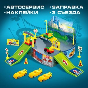 Парковка детская «Гараж», в наборе 1 машинка, наклейки, дорожные знаки
