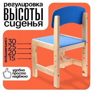 Стул деревянный, детский, регулируемый (0-2), цвет голубой