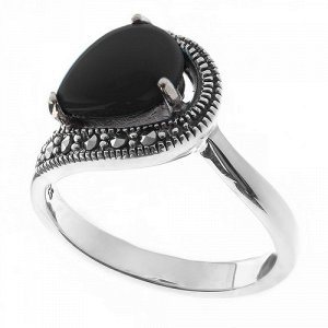 Серебряное кольцо с марказитом и ониксом HR-396-ON