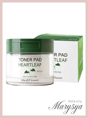 Medi Flower Тонер пэды для лица увлажняющие с экстрактом хауттюйнии Pad Toner Heartleaf Ph5.5, 180 мл (60 шт)