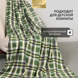 Плед 130х170 см, флис, 100% полиэстер, Silvano, Клетка 15/304-PCE, зеленый, AI-0104003