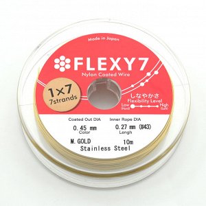 Тросик ювелирный (ланка) Flexi 7 струн, ?- 0,45мм, катушка 10м, цв.золотистый