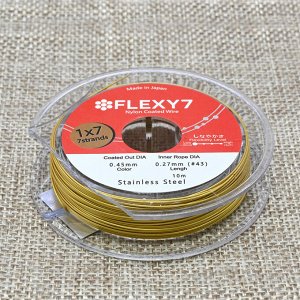 Тросик ювелирный (ланка) Flexi 7 струн, ?- 0,45мм, катушка 10м, цв.золотистый С ДЕФЕКТОМ