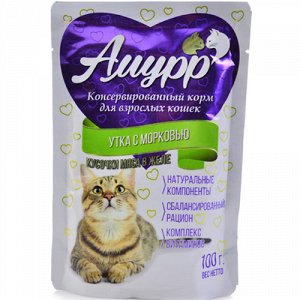 Амурр пауч 100гр д/кош Утка/Морковь/Желе (1/24)