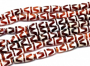 Бусина Дзи "Зубы Тигра" из агата бочонок 10*30мм цв.рыжий, 27см, 9 бусин