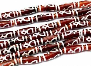 Бусины Дзи "Кубера" из агата бочонок 10*30мм цв.коньячный, 29см, 10 бусин