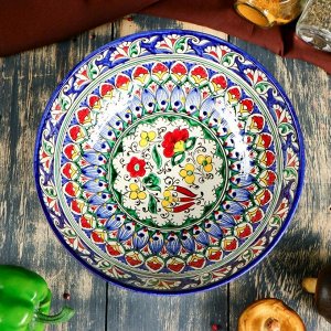 Супница Риштанская Керамика "Цветы", 25 см, синяя