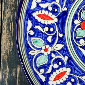 Тортовница Риштанская Керамика "Цветы", 31 см, синяя