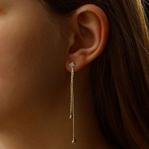 Серьги висячие со стразами «Селебрити» нити с бусинами, цвет белый в золоте, 12,5 см