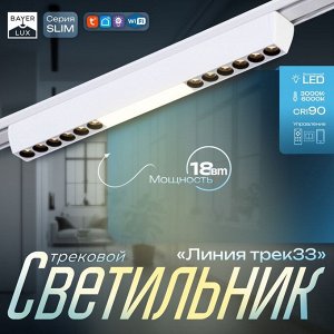 Светильник трековый SLIM "Линия трек33" LED 18Вт 3000K-6000К 48V CRI90 белый 3,2х3,8х33,8см 990943