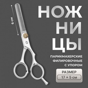 Ножницы филировочные с упором, лезвие — 6 см, серебристые