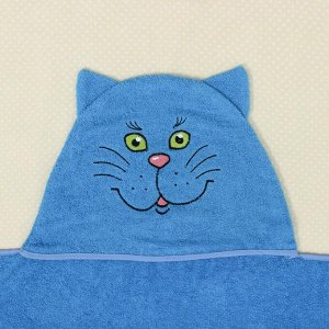 Полотенце-накидка махровое «Котик», размер 75x125 см, цвет голубой, хлопок, 300 г/м²