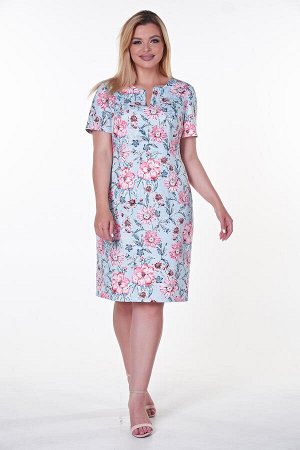 Платье Ассоль №24.Цвет:голубой/розовые цветы
