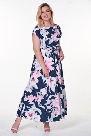 Платье Дарья №43.Цвет:т.синий/белые цветы
