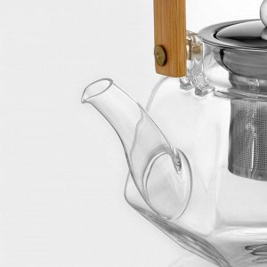 Чайник стеклянный заварочный с бамбуковой крышкой и металлическим ситом «Октогон», 800 мл