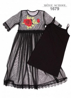 Платье евросетка+чехол, кружева, роза