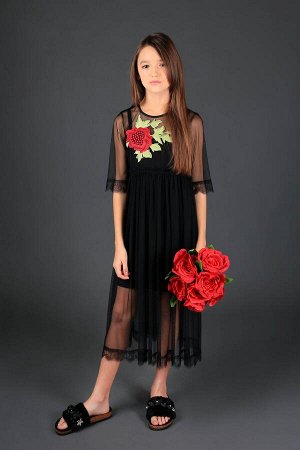 Платье евросетка+чехол, кружева, роза