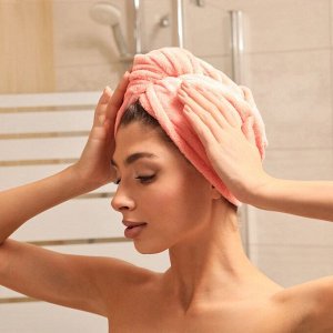 Полотенце-чалма для сушки волос Этель цвет светло-розовый, 65*25 см, 100% п/э