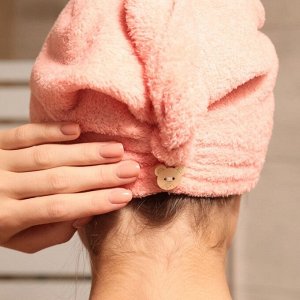Полотенце-чалма для сушки волос Этель цвет светло-розовый, 65*25 см, 100% п/э