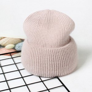 Шапка бини с подворотом, ангора