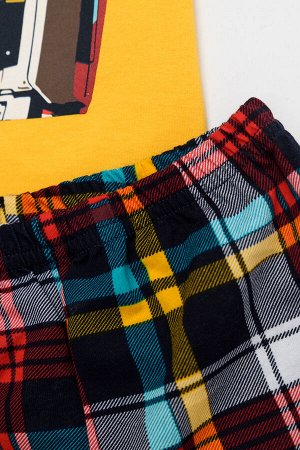 Пижама Варианты расцветки: оранжевый
Ткань:  кулирка, Состав: 100% хлопок
Пижама для мальчика, состоящая из футболки - однотонное полотно с нанесением печати и шорт - полотно с рисунком, выполнена из 