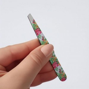 Пинцет скошенный, широкий, 9,5 см, рисунок МИКС