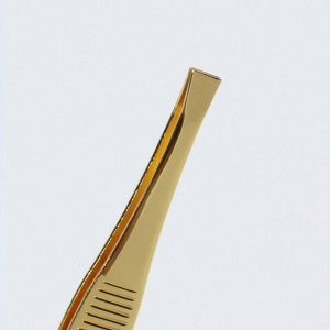 Пинцет прямой, широкий, 8,5 см, цвет золотистый
