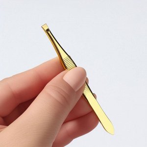 Пинцет прямой, широкий, 8,5 см, цвет золотистый