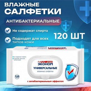 Эконом smart Влажные антибактериальные салфетки "Универсальные" с пластиковым клапаном 120 шт