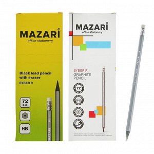 Карандаш чернографитный Mazari HB шестигранный пластиковый Syber R, с ластиком