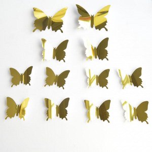 Интерьерные наклейки "бабочки" зеркальные, набор 12 шт., цвет золотой