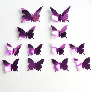 Интерьерные наклейки "бабочки" зеркальные, набор 12 шт., цвет фиолетовый