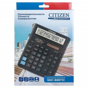 Калькулятор настольный 12-разрядный, Citizen Business Line SDC888TII, двойное питание, 159 х 205 х 27 мм, чёрный
