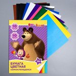 Бумага цветная самоклеящаяся А4, 10л 10цв, Маша и Медведь