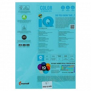 Бумага цветная А4 250 л, IQ COLOR, 160 г/м2, голубой, MB30