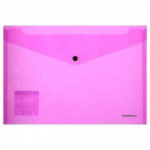 Папка-конверт на кнопке А4, 180 мкм, ErichKrause Glossy Vivid, глянцевая, полупрозрачная, розовая