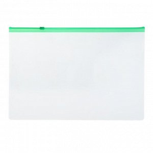 Папка-конверт на гибкой молнии Zip A4 150мкм, зелёная